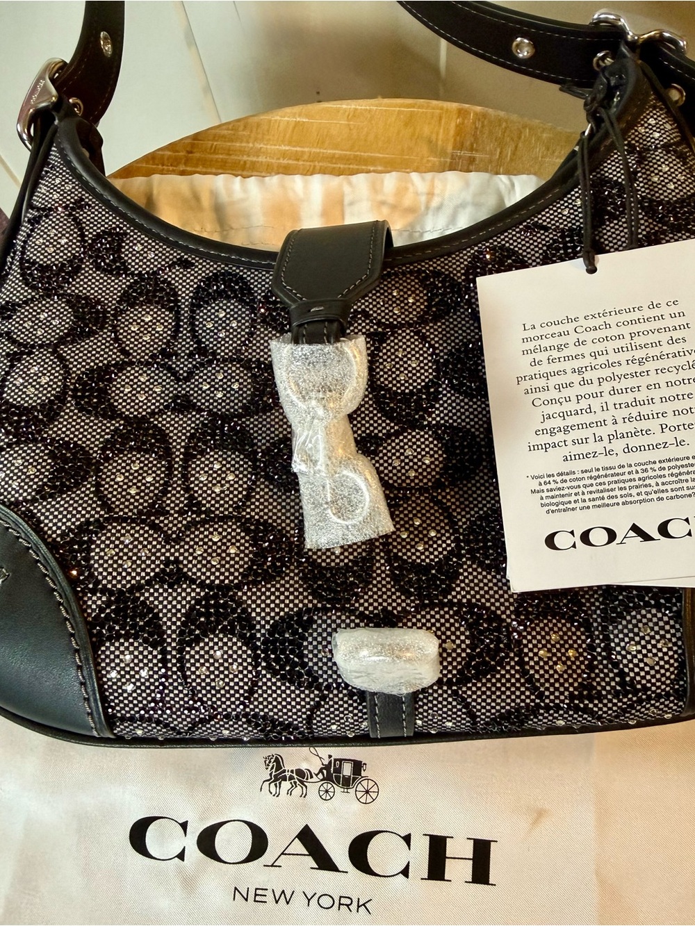 BNWT!!! Limited Edition Coach Black Signature Crystal Hampton Hobo Bag - Picture 4 of 9